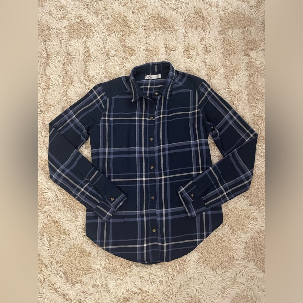 Hollister Button Down Plaid Shirt Size XS Blue Long Sleeve Shirt